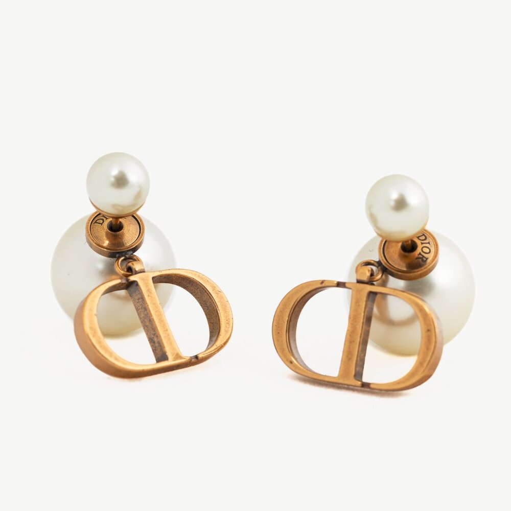 Christian Dior Dior Tribales Antique Gold-Finish Metal & Faux-Pearl Earrings